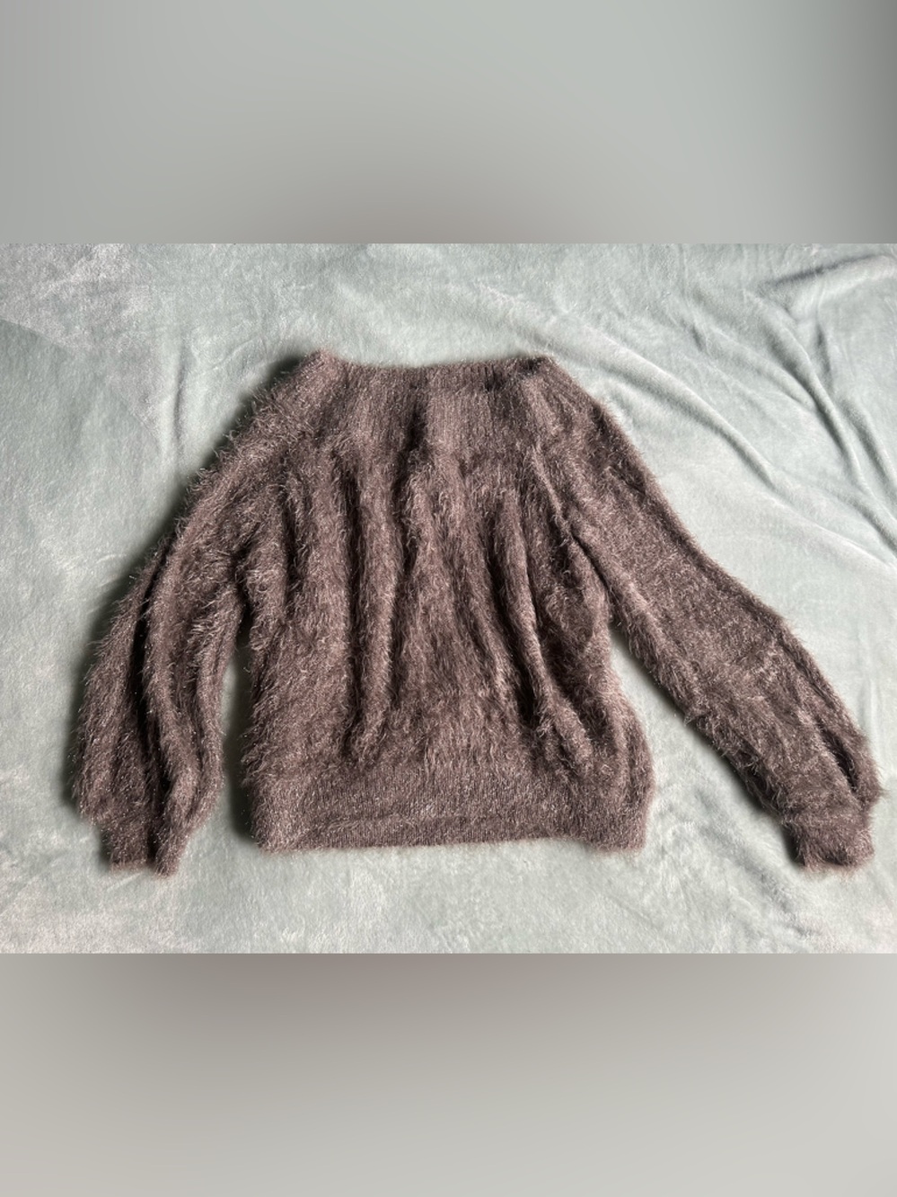 Express Fuzzy Crewneck Sweater in Mauve Gray